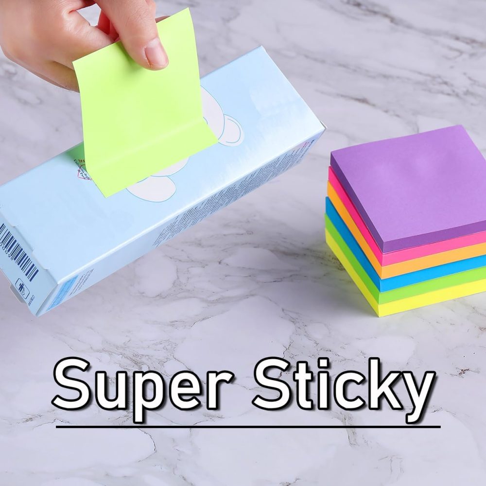 (24 Pack) Sticky Notes 3x3 in Post Bright Stickies Colorful Super Sticking Power Memo Pads, Strong Adhesive, 74 Sheets/pad - Image 5
