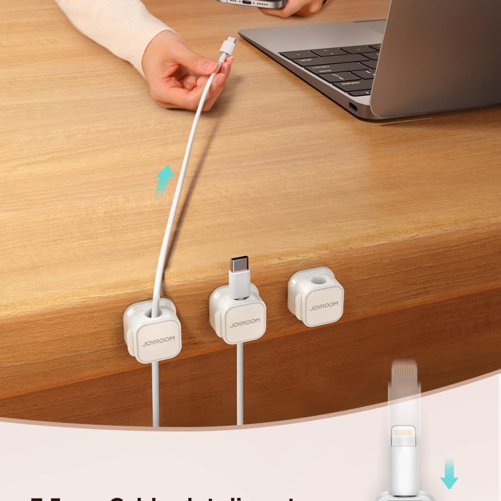 6 Pack Magnetic Cable Clips [Cable Smooth Adjustable] Cord Holder, Under Desk Cable Management, JOYROOM Adhesive Wire Holder Keeper Organizer for Home Office Desk Phone Car Wall Desktop Nightstand - Image 3