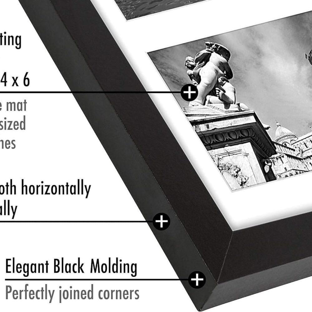 Americanflat 4x6 Collage Picture Frame with Shatter-Resistant Glass - Fits Five 4x6 Photos or Use as One 11x14 Picture Frame - Signature Collection - Collage Frames for Wall Display - Black - Image 3