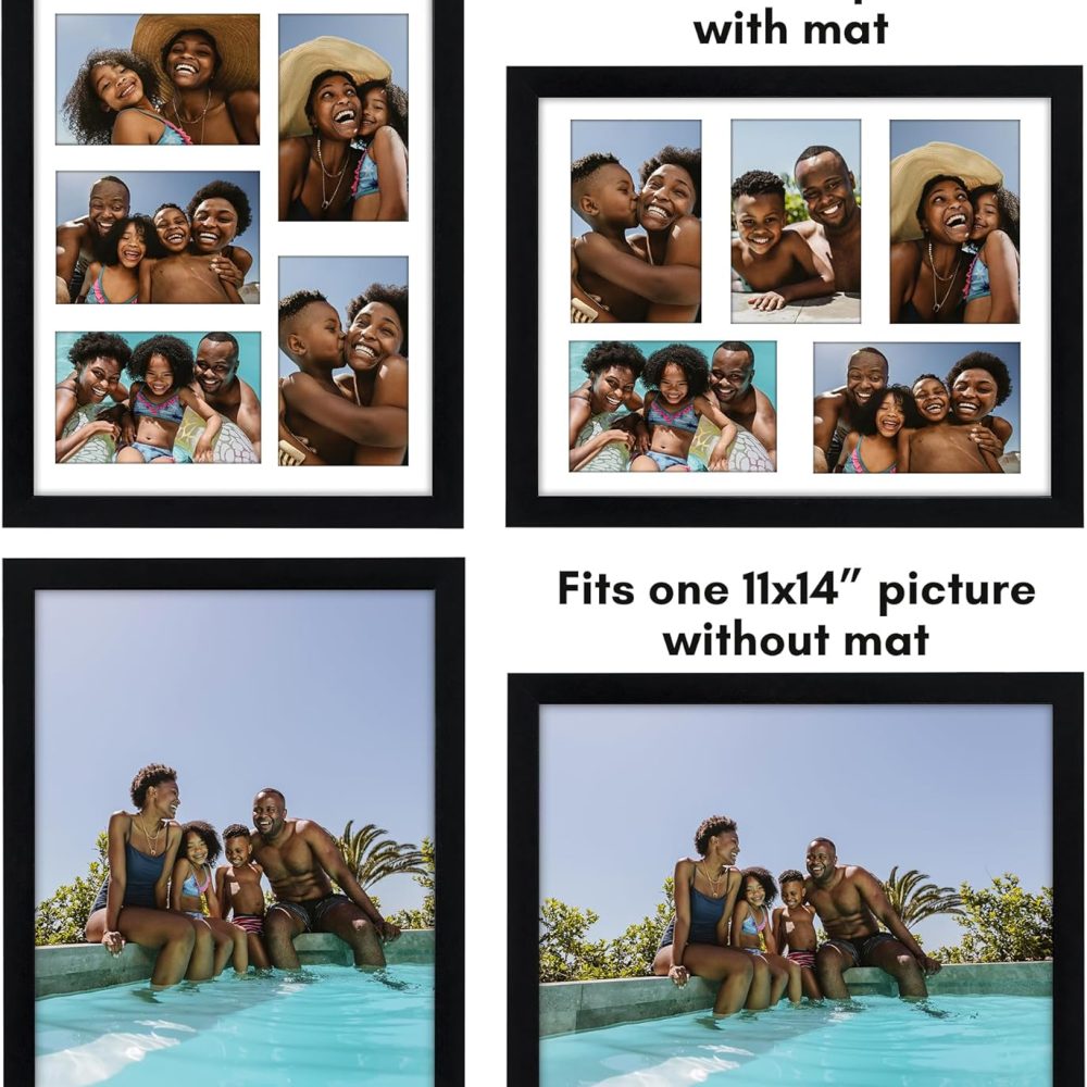 Americanflat 4x6 Collage Picture Frame with Shatter-Resistant Glass - Fits Five 4x6 Photos or Use as One 11x14 Picture Frame - Signature Collection - Collage Frames for Wall Display - Black - Image 4