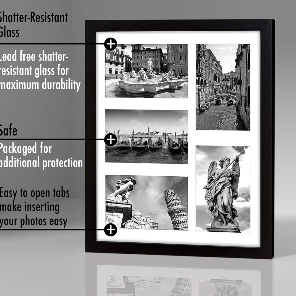 Americanflat 4x6 Collage Picture Frame with Shatter-Resistant Glass - Fits Five 4x6 Photos or Use as One 11x14 Picture Frame - Signature Collection - Collage Frames for Wall Display - Black - Image 7