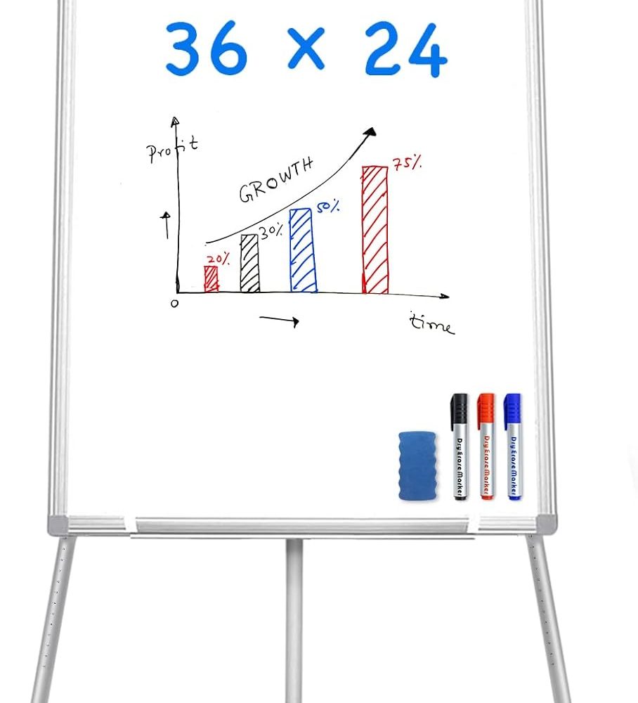 Easel Whiteboard - Magnetic Portable Dry Erase 36 x 24 Tripod Height Adjustable, 3' x 2' Flipchart Easel Stand White Board for Office or Teaching at Home & Classroom (36x24 White)
