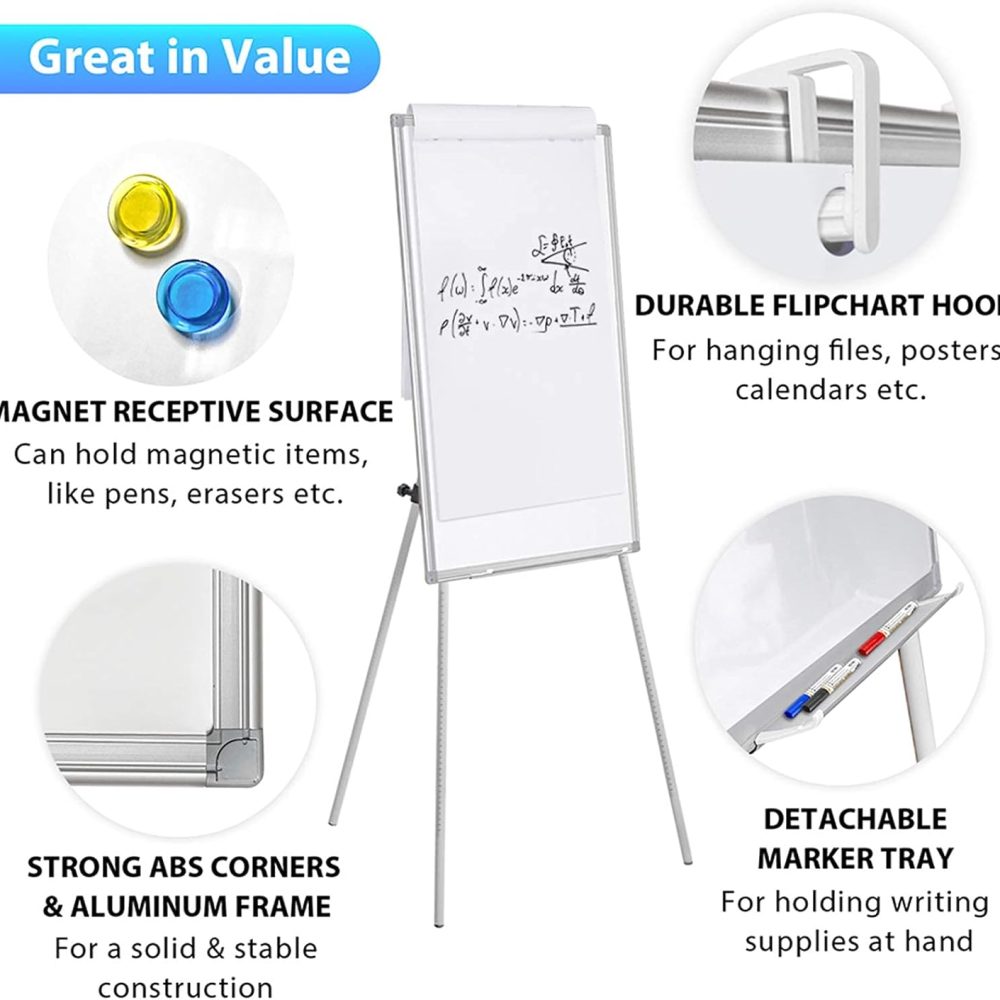 Easel Whiteboard - Magnetic Portable Dry Erase 36 x 24 Tripod Height Adjustable, 3' x 2' Flipchart Easel Stand White Board for Office or Teaching at Home & Classroom (36x24 White) - Image 4