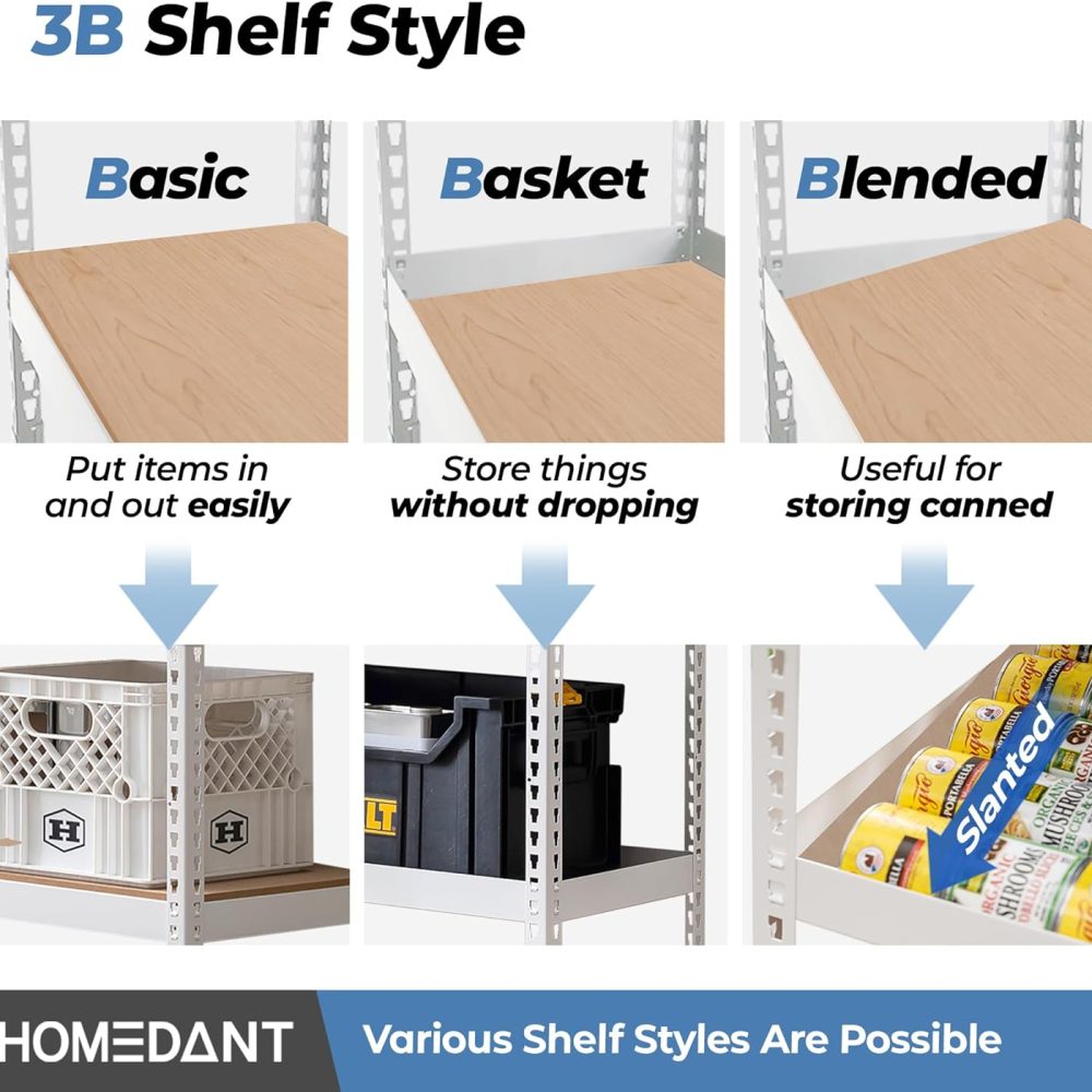 HOMEDANT 5 Tier Laminated White Boltless Metal Shelving Unit Adjustable Garage Storage Utility Rack Heavy Duty Shelves Organization Multipurpose Shelf Warehouse Pantry 28" W x 12.3" D x 59.5" H 1Pack - Image 4