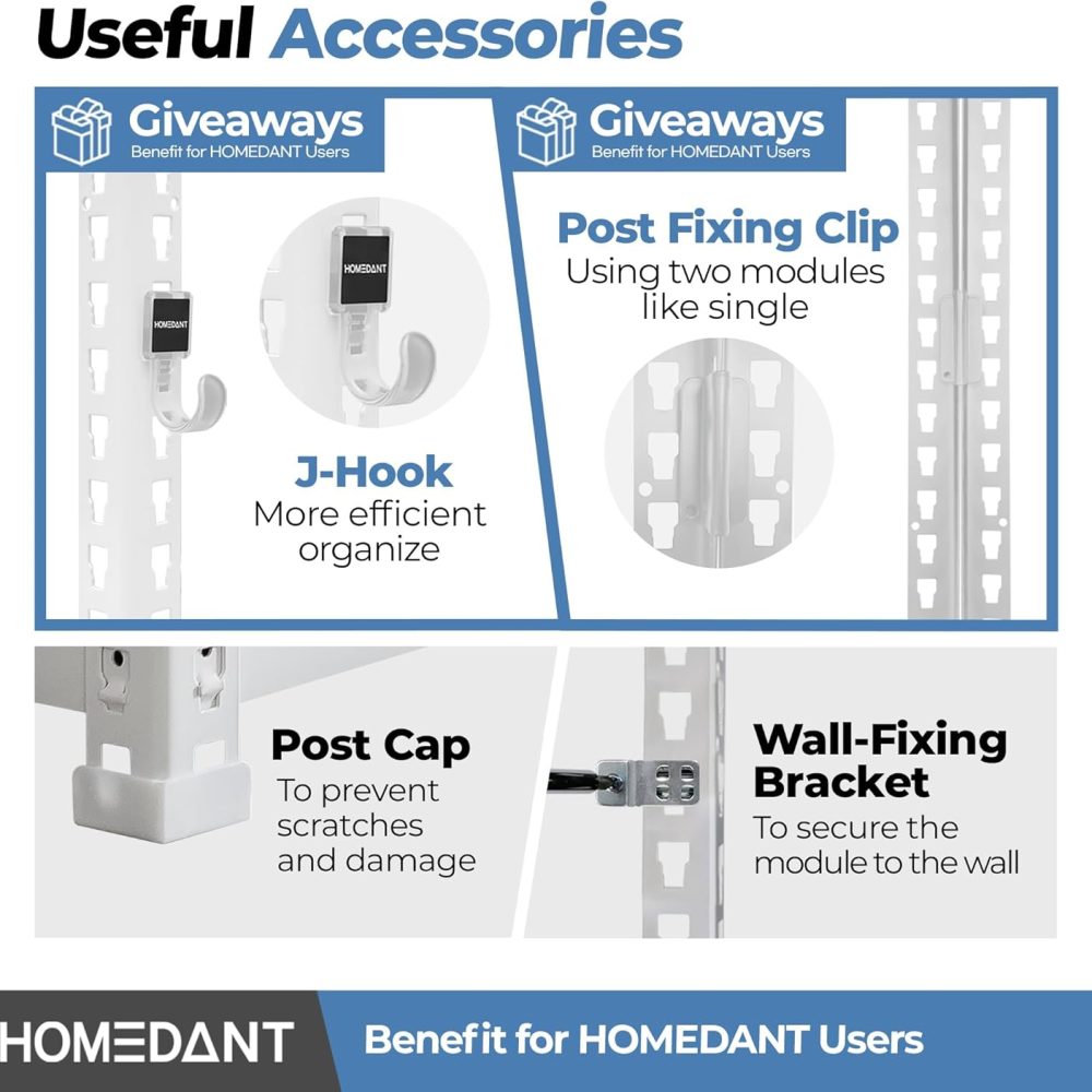 HOMEDANT 5 Tier Laminated White Boltless Metal Shelving Unit Adjustable Garage Storage Utility Rack Heavy Duty Shelves Organization Multipurpose Shelf Warehouse Pantry 28" W x 12.3" D x 59.5" H 1Pack - Image 6