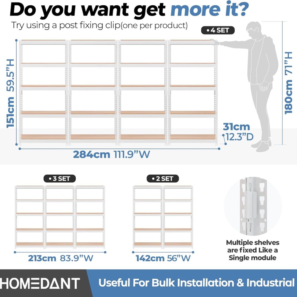 HOMEDANT 5 Tier Laminated White Boltless Metal Shelving Unit Adjustable Garage Storage Utility Rack Heavy Duty Shelves Organization Multipurpose Shelf Warehouse Pantry 28" W x 12.3" D x 59.5" H 1Pack - Image 8