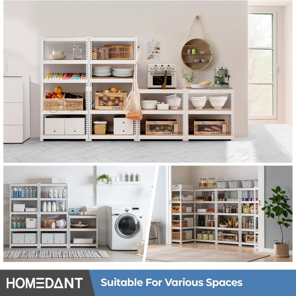 HOMEDANT 5 Tier Laminated White Boltless Metal Shelving Unit Adjustable Garage Storage Utility Rack Heavy Duty Shelves Organization Multipurpose Shelf Warehouse Pantry 28" W x 12.3" D x 59.5" H 1Pack - Image 9