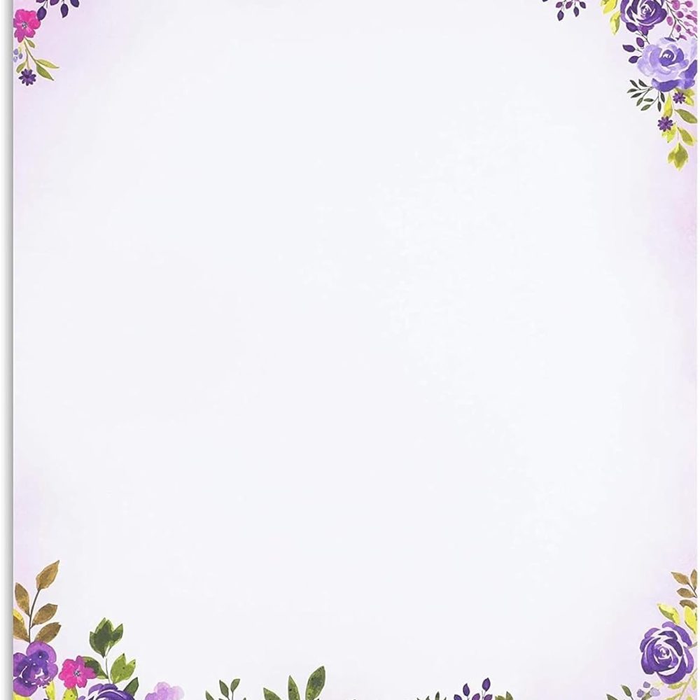 Purple Watercolor Floral Stationery Paper and Envelopes Set (8.5 x 11 In, 48 Pack) - Stationary Letter and Envelopes - Image 3
