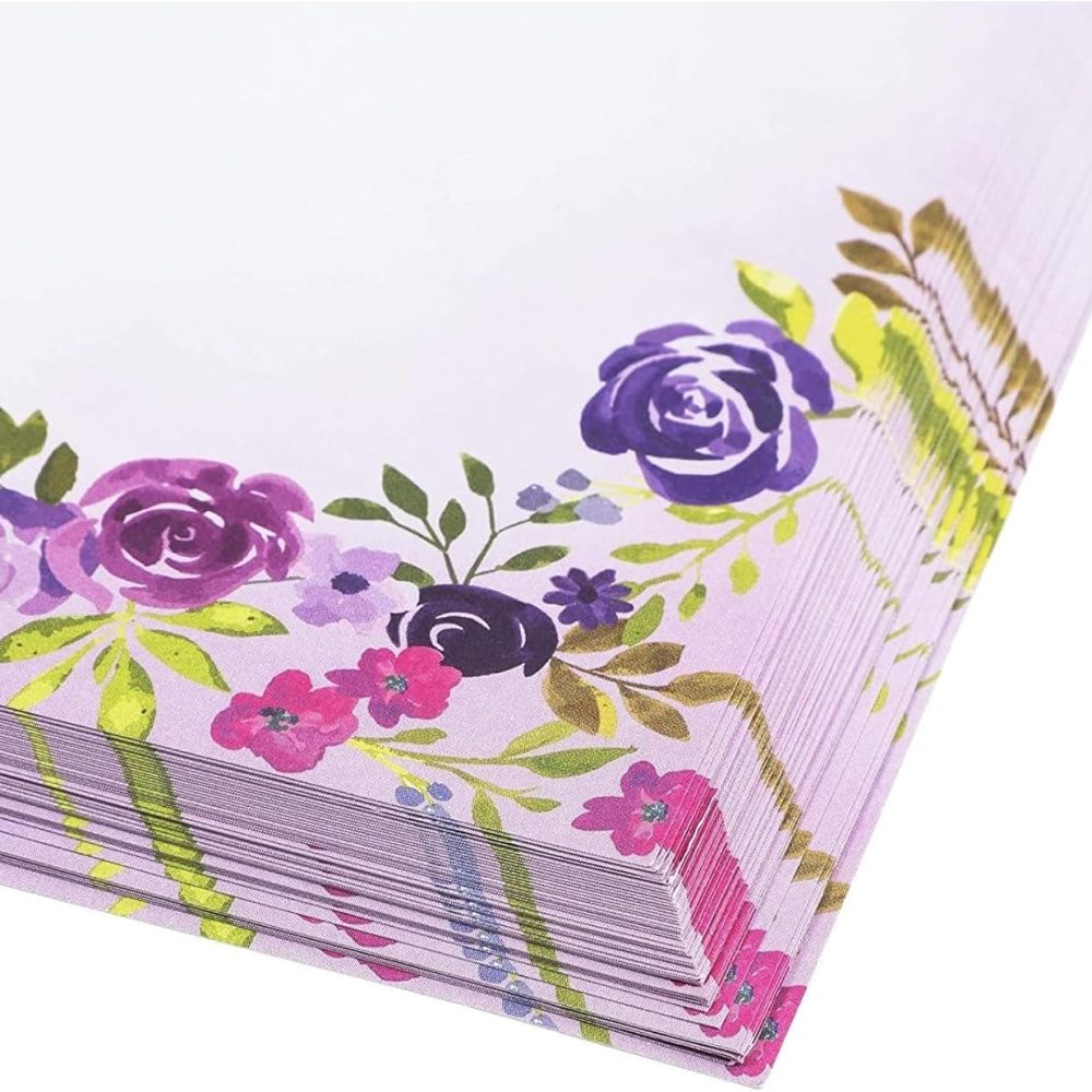 Purple Watercolor Floral Stationery Paper and Envelopes Set (8.5 x 11 In, 48 Pack) - Stationary Letter and Envelopes - Image 4