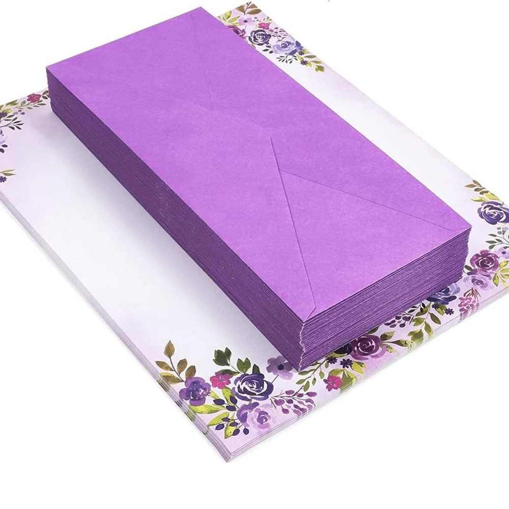 Purple Watercolor Floral Stationery Paper and Envelopes Set (8.5 x 11 In, 48 Pack) - Stationary Letter and Envelopes - Image 6