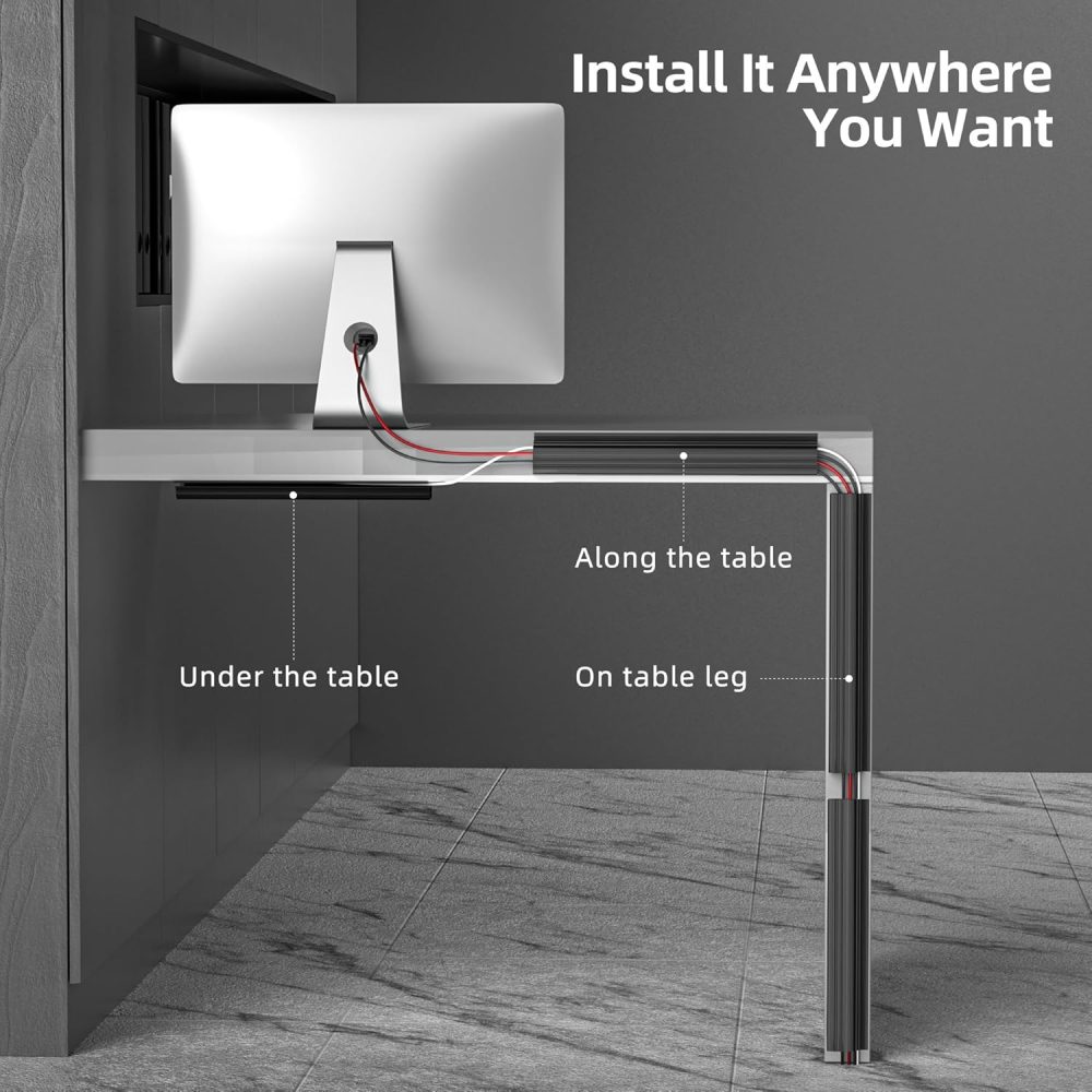 YECAYE 6X15.7in Cable Management, Cord Organizer,Easy Install Self-Adhesive Cable Organizer,Cord Management, Desk Wire Holder for Office Organization,Child and Pet Proofing, Black - Image 3