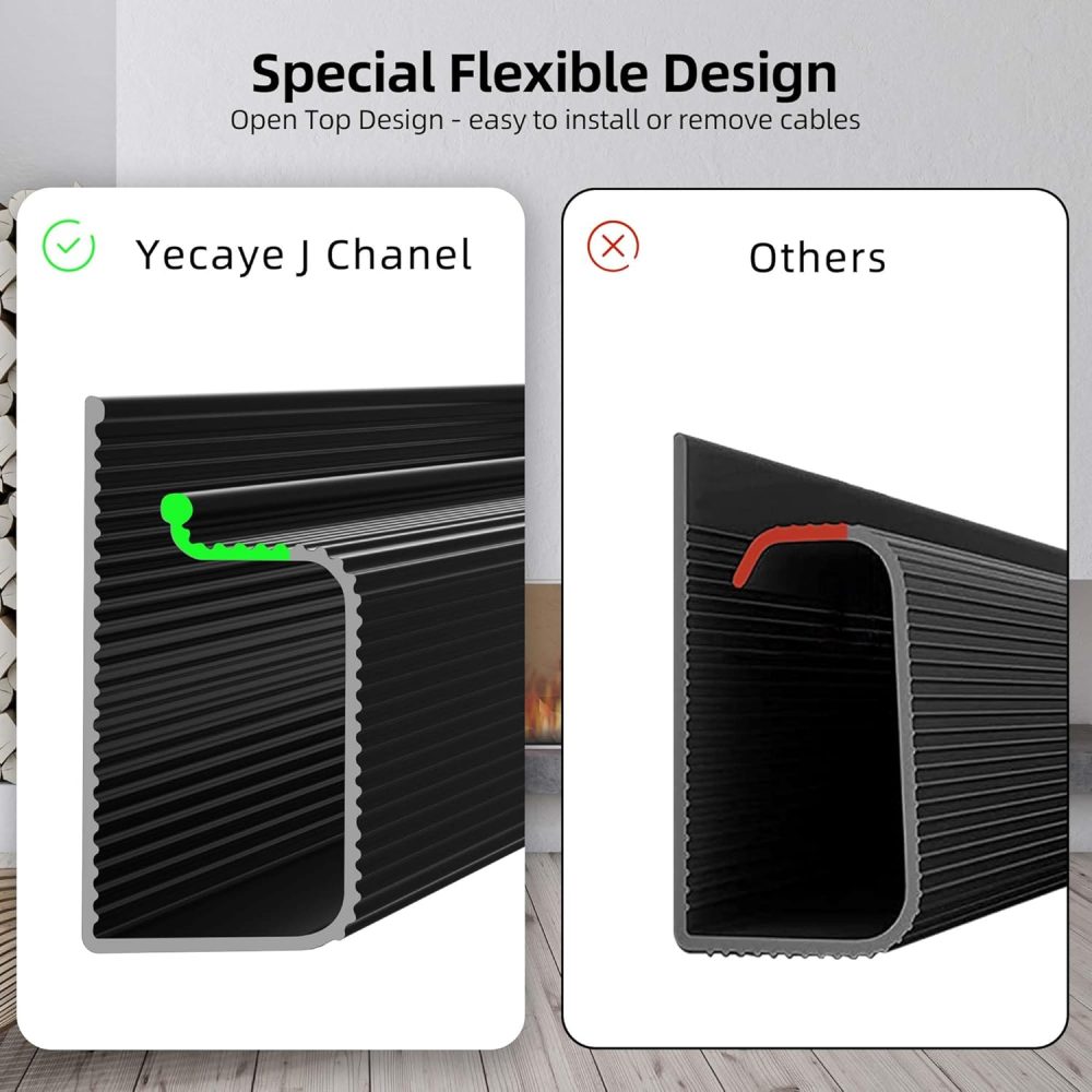 YECAYE 6X15.7in Cable Management, Cord Organizer,Easy Install Self-Adhesive Cable Organizer,Cord Management, Desk Wire Holder for Office Organization,Child and Pet Proofing, Black - Image 5